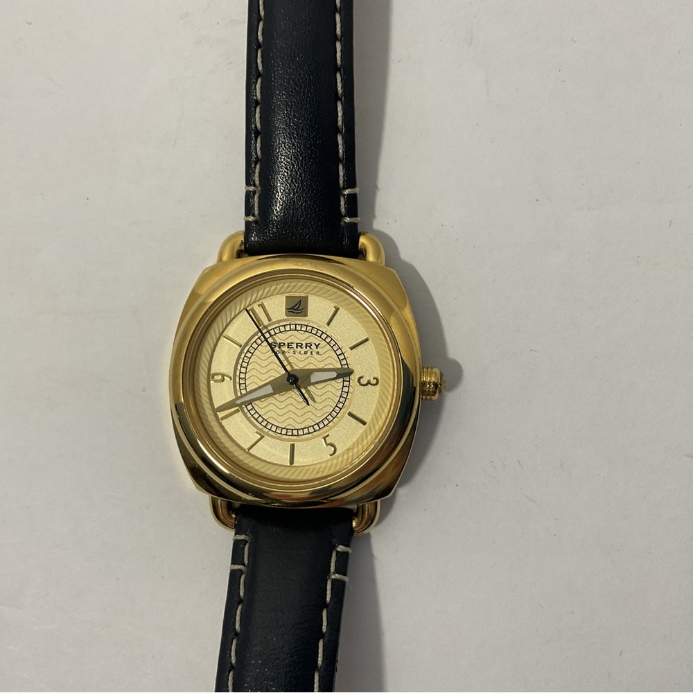 Sperry Top-Sider Gold and Navy Leather Strap Watch